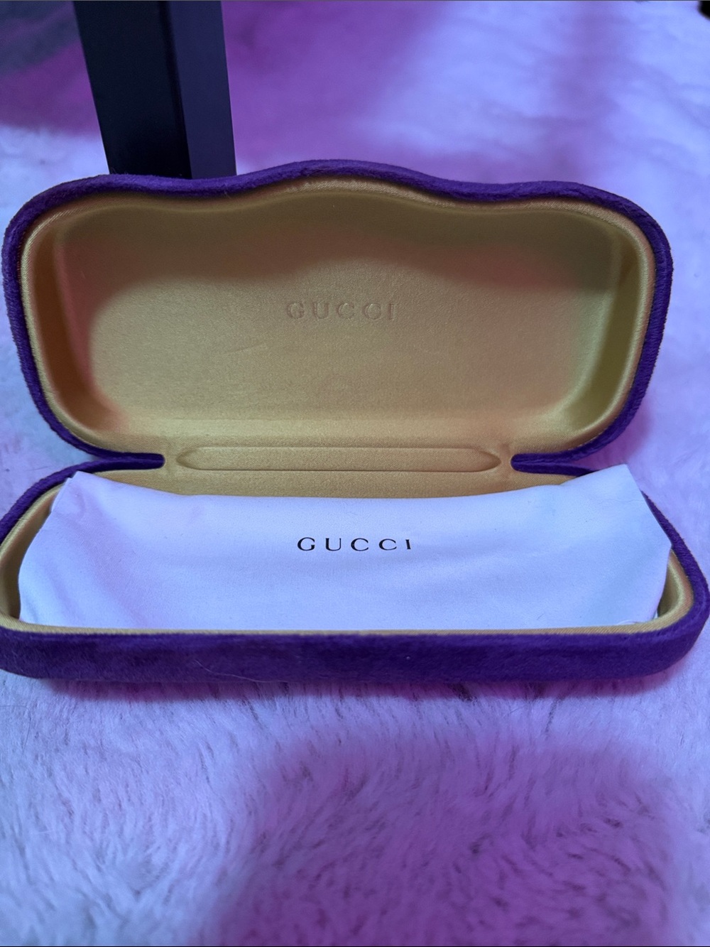 Gucci Purple and Yellow Eyewear Case with Branded Cloth